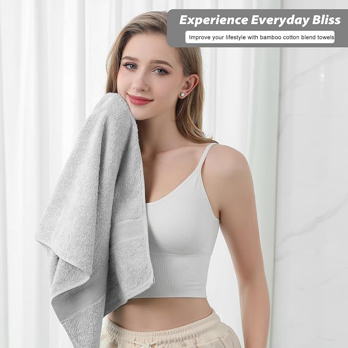 Aibaser Hand Towels-16x30inch - Lightweight and Highly Absorbent Hand Towels for Bathroom, Travel, Gym, Shower and Spa (Light Grey)