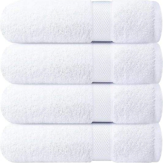 Infinitee Xclusives Luxury 100% Ring-Spun Cotton White Bath Towels Set of 4 (27x54 inches) – Soft, Absorbent & Quick-Drying Towels for Bathroom, Gym, Spa & Hotel Use (Brilliant White, Bath Towels)