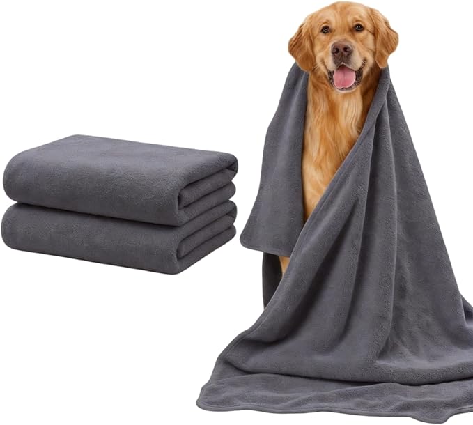 2 Pcs Microfiber Dog Towels for Drying Dogs Large, 55 X 27 Inch (grey) | Super Absorbent and Soft, For Large, Medium or Small Dogs and Cats, After Bathing, Swimming, Rain, Grooming