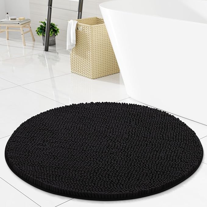 Arotive Bathroom Rugs Round 30x30, Extra Soft Absorbent Shaggy Chenille Bath Rugs, Machine Washable Rubber Backing Bath Mats for Bathroom Floor Tub and Shower, Home Decor Accessories, Black