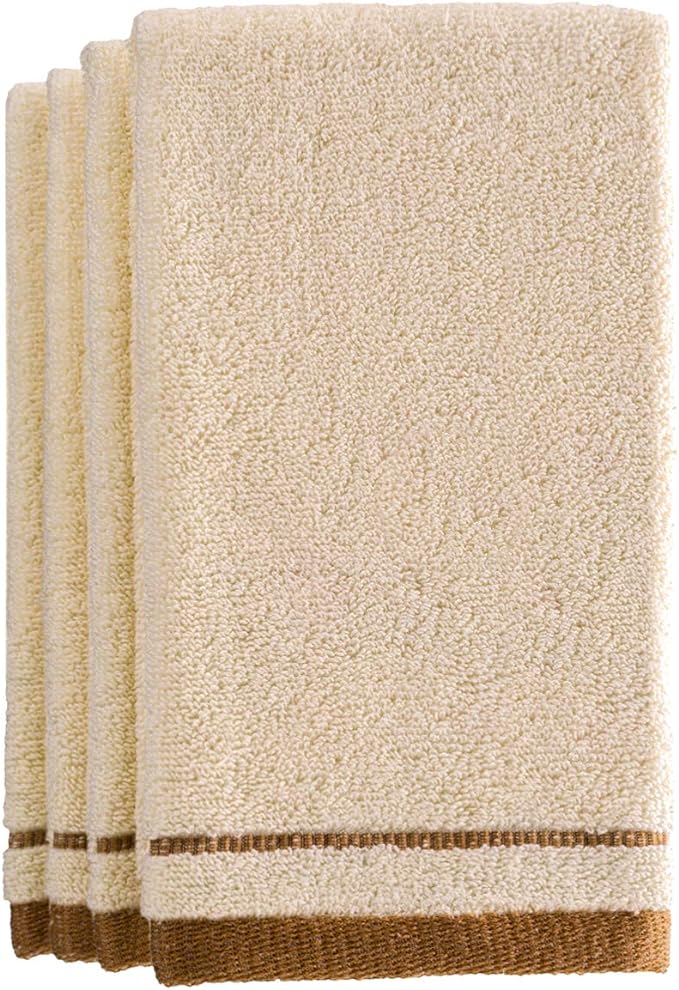 Creative Scents Cotton Fingertip Towels Set - 4 Pack - 11 x 18 Inches Decorative Extra-Absorbent and Soft Terry Towel for Bathroom - Powder Room, Guest and Housewarming Gift (Cream and Brown)