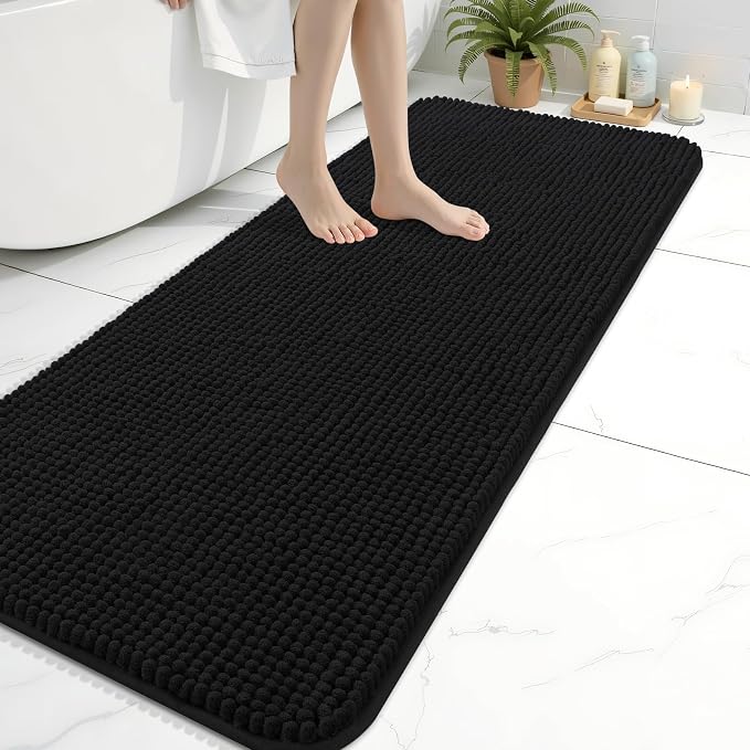 Arotive Bathroom Rugs 59" x 20", Ultra Soft Absorbent Chenille Bath Rugs, Rubber Backing, Machine Washable Bath Mats for Bathroom Floor, Tub and Shower, Home Decor Accessories, Black
