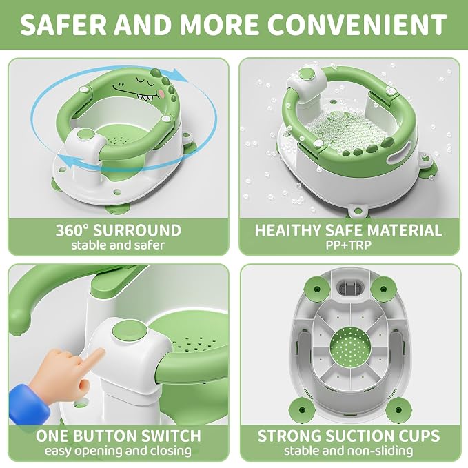 TPN Baby Bath Seat for Babies 6 Months & Up, Non-Slip Toddler Bath Seat with 5 PCS Waterproof Emoji Stickers, Portable Infant Bath Seat for Baby(Green)