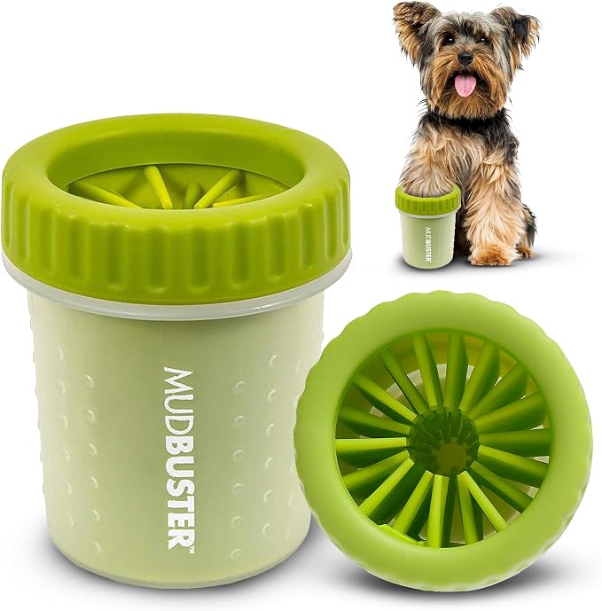 Dexas MudBuster Small Dog Paw Cleaner, Green, For Paws up to 2 inches Wide, Gentle Silicone Bristles for Quick, Easy Cleaning