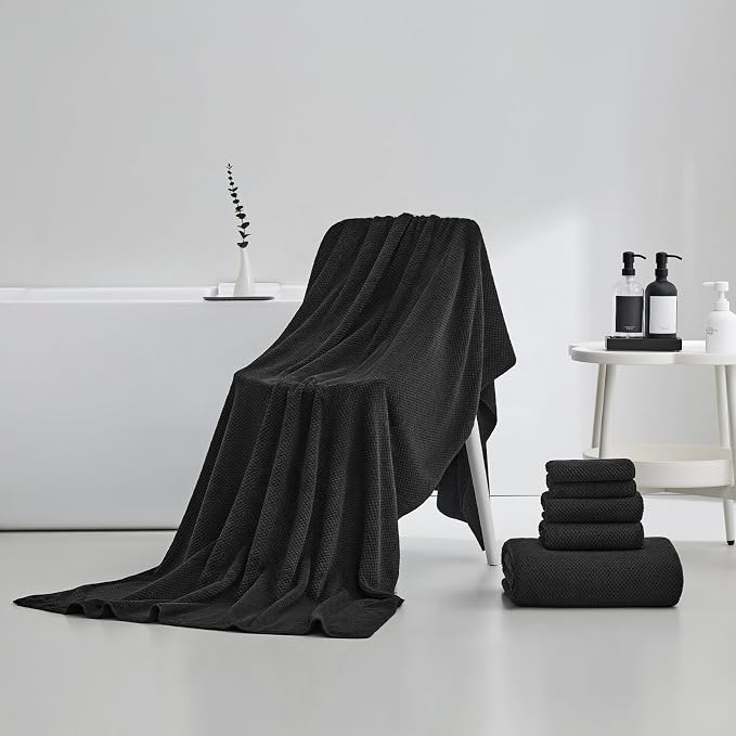 Oversized Bath Towels Extra Large 40x80 Inches Bath Sheets for Adults Super Soft Quick Dry Highly Absobent Microfiber Shower Towels (6 Piece,Black)