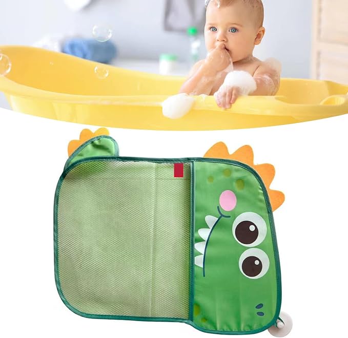 Kids Bath Toy Storage Bag, Cartoon Dinosaur Mesh Hanging Organizer with Suction Cups, Large Capacity Toy Holder for Baby Toddler Bathroom Bathtub