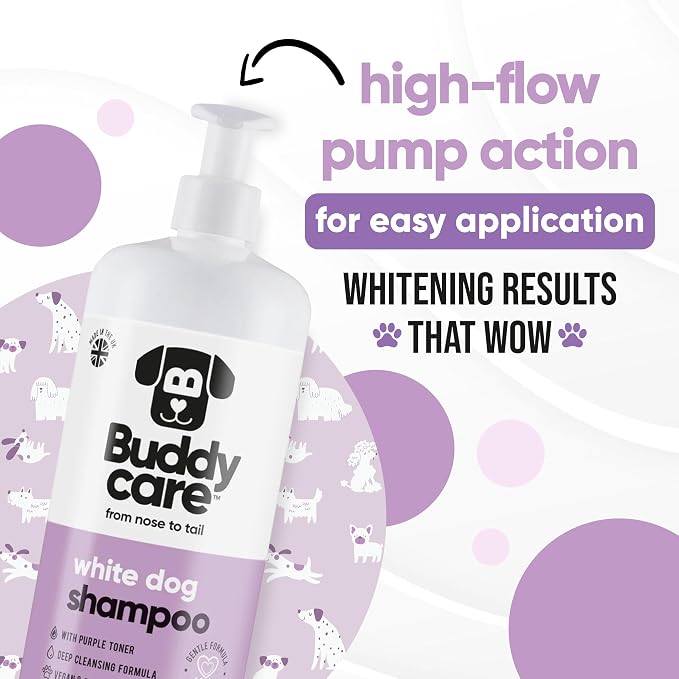 White Dog Shampoo by Buddycare (33.8oz) | Brightening and Whitening Shampoo for Dogs | Deep Cleansing, Fresh Scented | with Aloe Vera and Pro Vitamin B5
