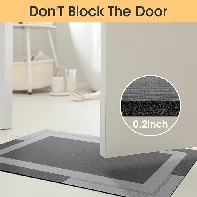 ACCUMTEK Non Slip Bath Mat, Thin Bathroom Rugs Fit Under Door, Quick Dry Bath Mats, Machine Washable Bath Rugs for Bathroom, Bathtub & Kitchen, Bathtub & Kitchen, Grey/Bordered/24 x16