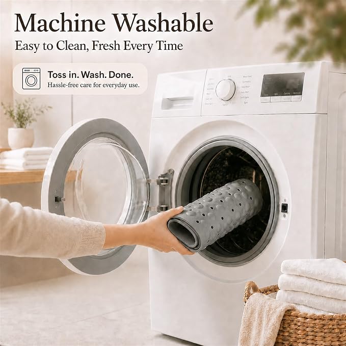 Bathtub Mat Non Slip, Odor-Free TPE with Suction Cups, Grey,27.5’’ x 16’’ | Soft shower bath mat with quick-drain holes and machine-washable care for clean, smooth tub surfaces; light and easy to lift.