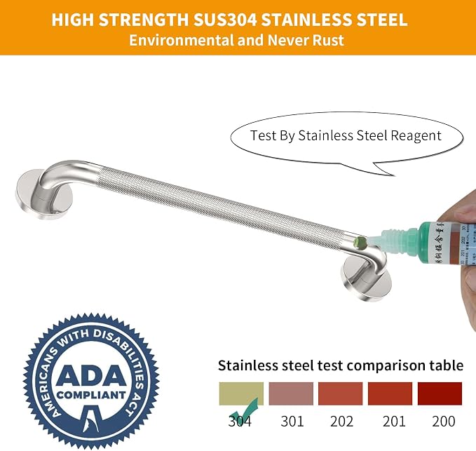 2 Pack Shower Grab Bar with Knurled Anti-Slip Grip 18 Inch ADA Compliant 500lbs Supporting with Concealed Screws 304 Stainless Steel Brushed Nickel Handicap Bars for Bathroom