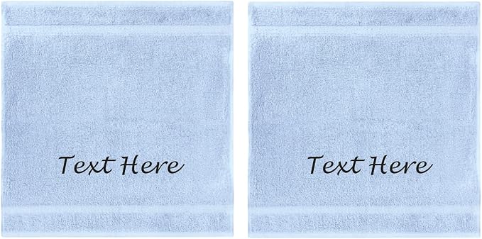 Personalized Passion 2-Pack Towels Set with Custom Embroidered Text - 13"x13" Highly Absorbent & Super Soft Turkish Cotton Towels Washcloths for Bathroom, Kitchen, Gym and Hotels - Sky Blue