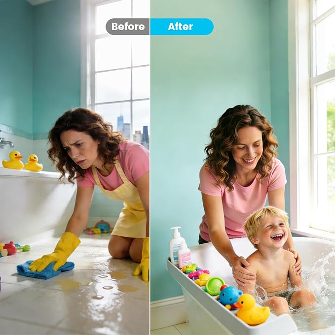 Bathtub Splash Guard with Suction Cups, Silicone Bathtub Guard with Non-Slip Ridges, Bathtub Edge Guard for Kids, Elderly, Pets(Grey)