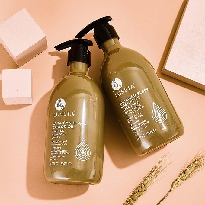 Luseta Castor Oil Shampoo and Conditioner Set for Thinning Hair | Strengthening Set for Thicker Fuller Looking Hair & Split End Repair for Men Women, Split End Care, Sulfate Free 16.9oz*2