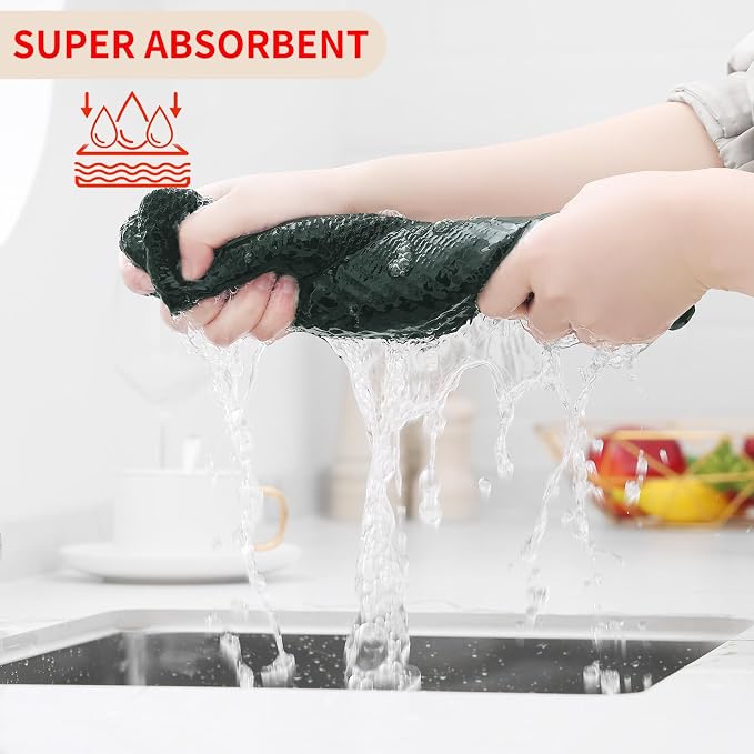Homaxy 100% Cotton Waffle Weave Kitchen Dish Towels, Ultra Soft Absorbent Quick Drying Cleaning Towel, 13 x 28 Inches, 24-Pack, Blackish Green