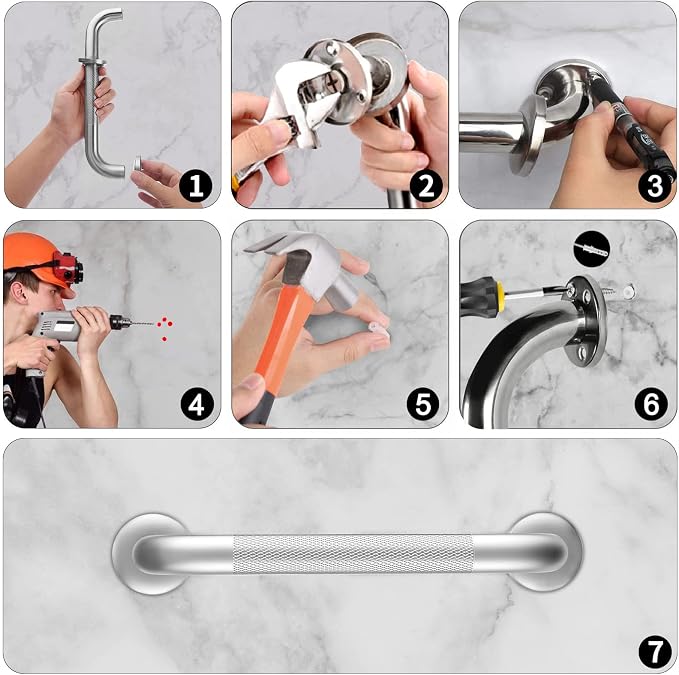 2 Pack 24 Inch Grab Bars for Bathtubs and Showers, Anti Slip Grab Bars Safe | Stainless Steel Shower Handle Toilet Handicap Elderly Senior Assist Bathroom Saft Handle with Concealed Screws ,Waterproof