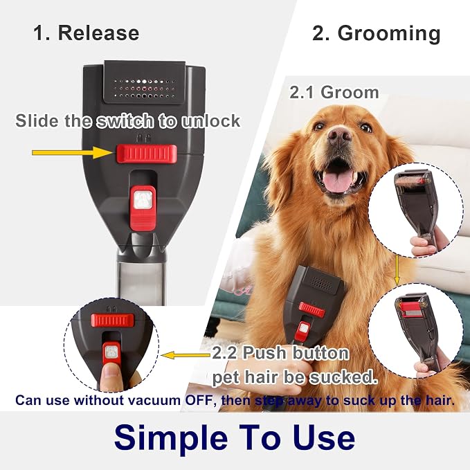 Portek Dog Grooming Vacuum Attachment for 1" to 1 3/4" Vacuum Cleaners, Pet Hair Shedding Brush Tool Kit with Long Extension Hose and Adapter