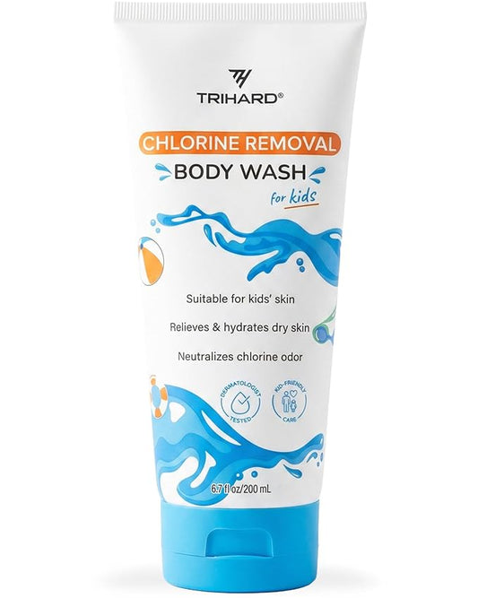 TRIHARD Kids Swim Face and Body Wash, Gentle Chlorine Removal Cleanser After Pool or Ocean, Daily Wash for Children Post Swim, Kids Cleanser for Chlorine and Saltwater