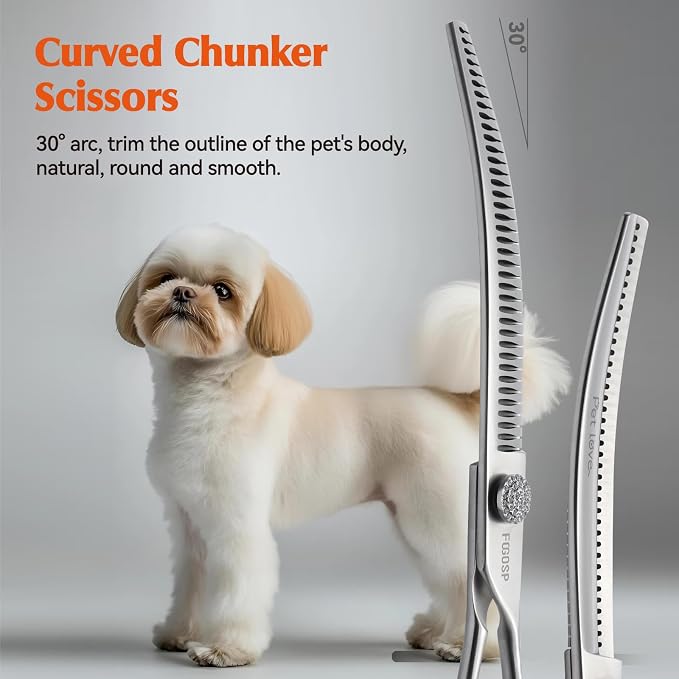 8.0'' Curved Chunkers Shears for Dog Grooming Professional Magic Pet Grooming Scissors Japan VG10 Steel 38 Teeth for Large Dogs (8 in, Curved Chunkers)