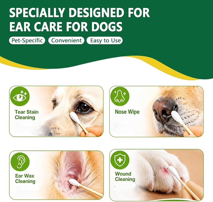 200PCS Long Cotton Swabs in Storage Box,6 Inch Long Cotton Swab with Bamboo Handle for Dogs and Cats - Lint Free,Gentle and Soft Cotton,Ear Swabs Specially Designed for Dogs Ear Cleaning