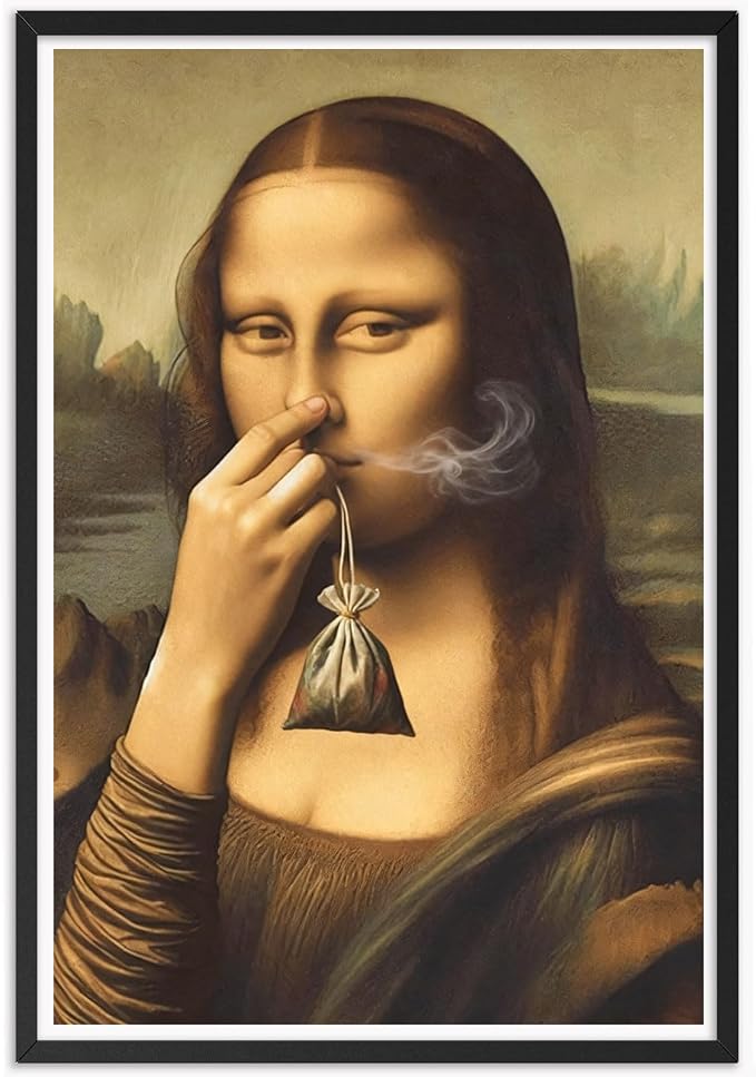 Whimsical Mona Lisa Tea Bag Cover Your Nose Art Posters – Quirky Aesthetic Wall Prints for Home Apartment Bathroom Bedroom Living Room Office Farmhouse Kitchen Decor 12X18 in Unframed