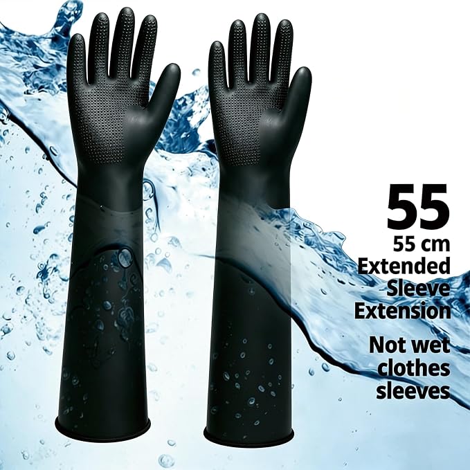 YOFANG 22" Extra Long Waterproof Pet Grooming Bath Gloves for Dogs Cats | Anti-Scratch Thick Rubber Washing Gloves with Soft Diamond particles,Efficient Hair Removal Bathing Gloves,Black