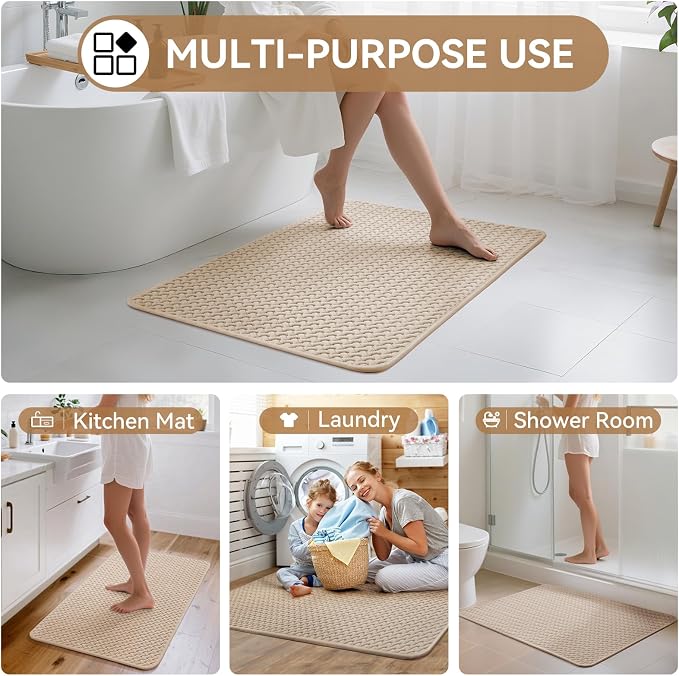 YDKGL Bathroom Runner Rug Non Slip, Super Absorbent Quick Dry Long Bath Mat, Foam Weave Texture Rubber Backing Ultra Thin Bathroom Mats Fit Under Door Bathroom Floor Bathtub Shower, 16"x 47"