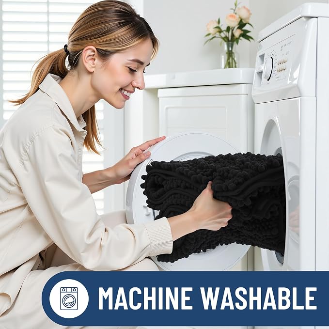 Smiry Bathroom Rugs Mat 59x24, Extra Soft Absorbent Chenille Bath Rugs, Non Slip Rubber Backing Machine Washable Quick Dry Bath Mats for Bathroom Floor, Tub, Shower, Home Decor Accessories, Black