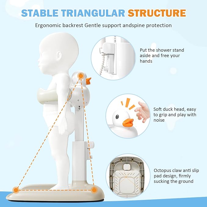 Adjustable Height Baby Shower Stand with Anti-Slip Base, Bath Shower Standing Support, Portable Bath Helper