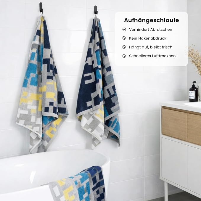 SEMAXE 12-Piece Cotton Bath Towel Set for Bathroom, Geometric Pattern | Balanced towel set for family showers, sink-side use, guest baths, and wash-day rotation, OEKO-TEX certified, easy care