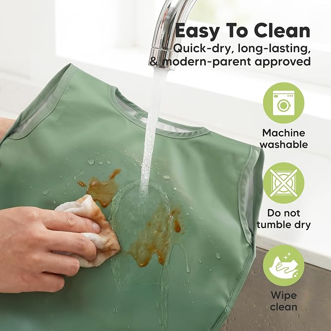 KeaBabies Waterproof Bibs for Baby Girl,Boy – 2-Pack Lightweight, Large Baby Bibs for Eating, Wearable Food Catcher, 6-12 Months Infant Feeding Essentials, Smock for Toddlers 1-3, Kids (Slate)