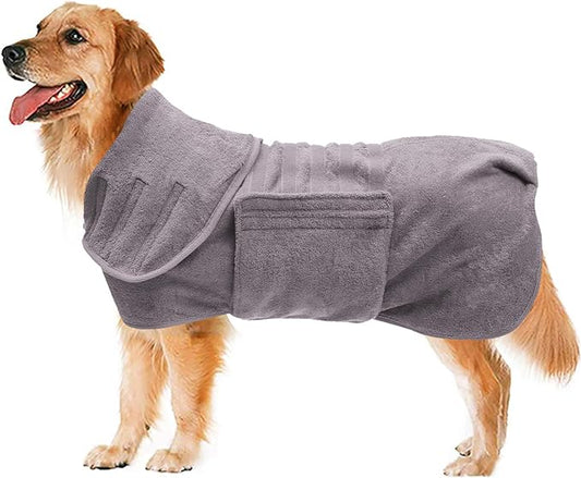 Geyecete Dog Drying Coat - Dog Bathrobe Towel - Microfibre Fast Drying Super Absorbent Pet Cat Bath Robe Towel, Luxuriously Soft - Gray - XXXL