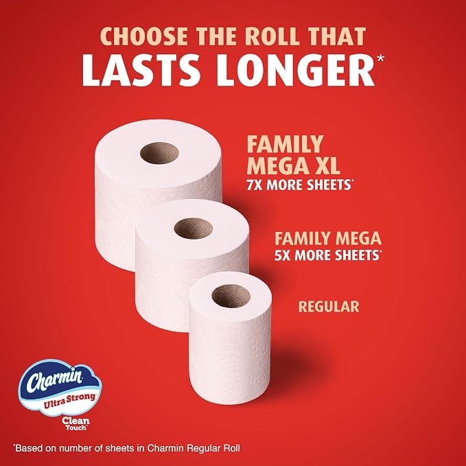 Charmin Ultra Strong Clean Touch Toilet Paper, 12 Family Mega XL Rolls = 84 Regular Rolls