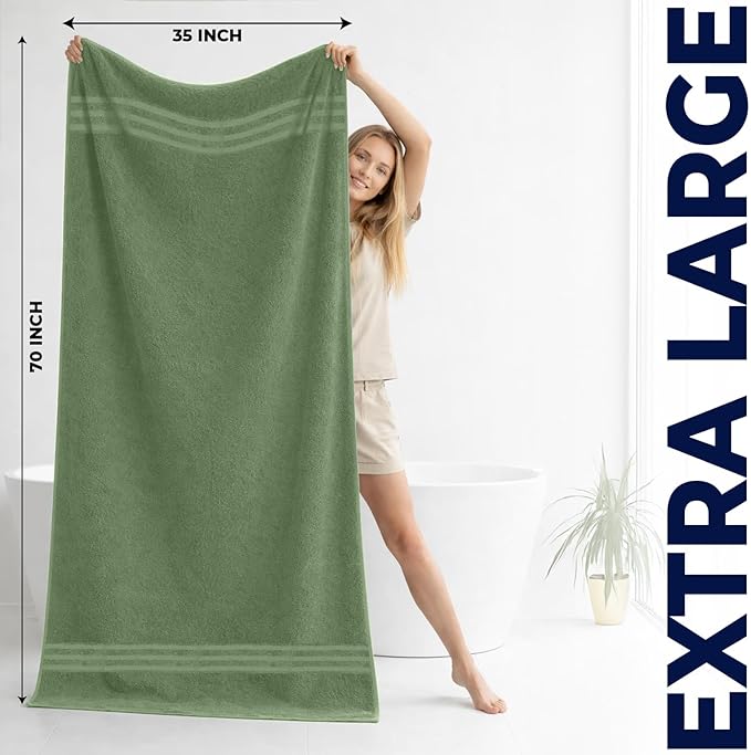 DAN RIVER 2 Pack Luxury Bath Sheets 35x70, 600 GSM, Soft & Quick Dry 100% Ring Spun Cotton Towels Ideal for Hotels, Spas, Gyms & Salons Extra Large, Sage Green