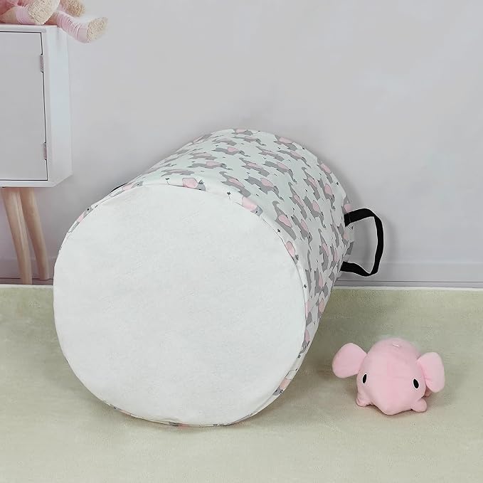 Round Elephant calf Laundry Hamper, Household Storage Bin | waterproof foldable canvas bin with sturdy grip handles, large capacity, tidy organizer for bath linens and kids garments