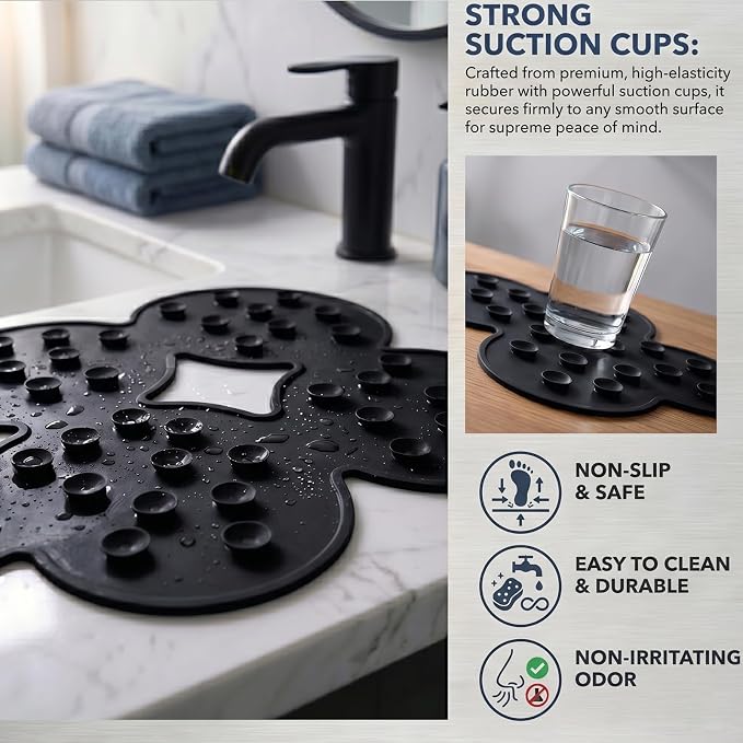 Webos Patented Non Slip Bathtub Mat Shower Mat Bath Mat Tub Mats with Strong Suction Cups Soft Natural Rubber Bath Mat for Inside The tub (Circle-Black, 28x16 inch)