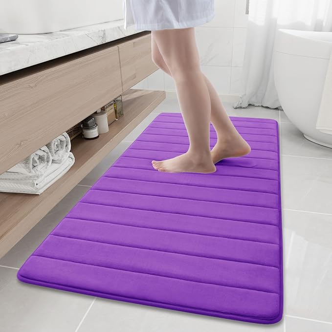 Buganda Memory Foam Bath Mat, 60" x 24", Ultra Soft Bathroom Rugs, Water Absorbent and Machine Washable Bath Rug Runner for Bathroom, Shower, and Tub, Purple