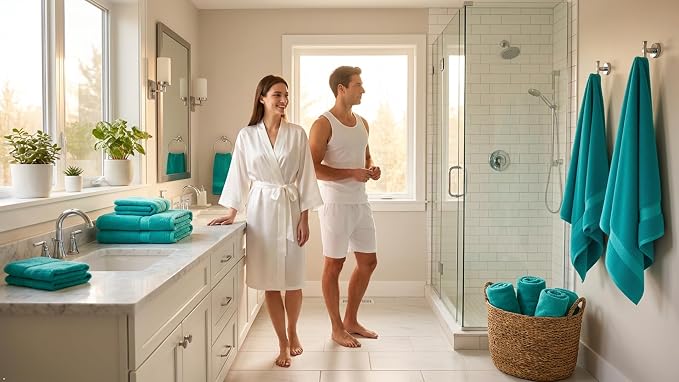 Luxury 6-Piece Bath Towel Set - 100% Cotton, Quick Dry, Absorbent, Plush, Soft - Home, Hotel, Shower Towels - Teal / Sea Green / Aqua