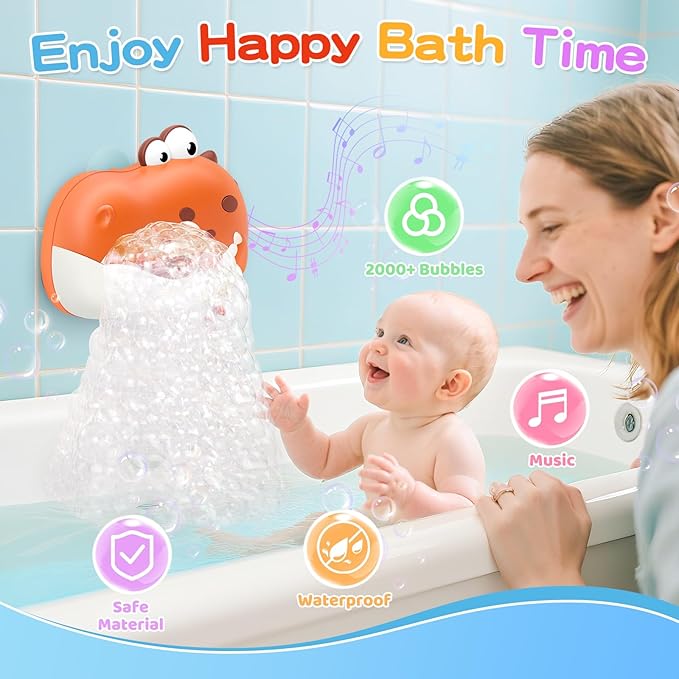Baby Bath Toys for Kids Ages 1-3 4-8, Rechargeable Dinosaur Bath Bubble Machine with Music for Toddlers, Baby Bathtub Toys, Easter Basket Stuffers, Bath Bubble Maker for Toddlers Kids Boys Girls