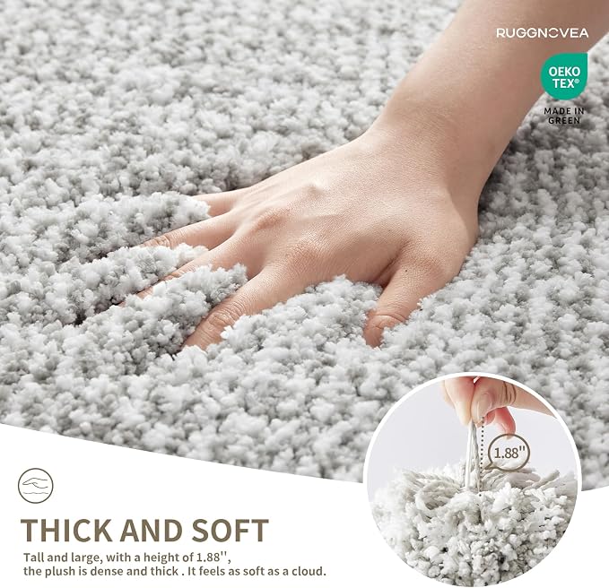 Bathroom Rugs Non Slip Washable 36x24,Ultra Soft Thick Shaggy Absorbent Bath Mats,High Density Foam Latex Non Slip Backing Bath Rugs,Microfiber Bath Mats for Bathroom Floor&Sink,White Grey