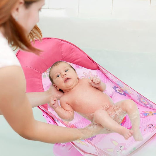 Baby Bath Seat 3 -in- 1 Foldable Sitting or Lying Baby Bath Support Anti-Slip with Adjustable 3 Reclining Positions Bath Lounger for Newborn Use in the Bathtub or Sink (Rose Red, 60cm*33cm*35cm)