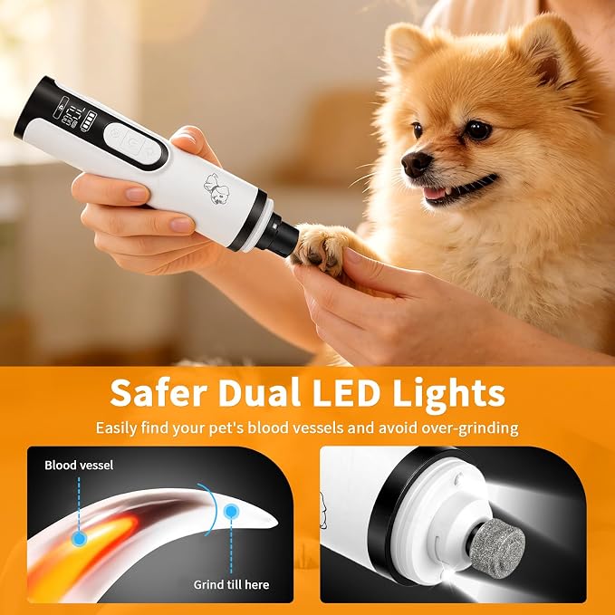 Upgraded Dog Nail Grinder Quiet 3 Adjustable Speed Cordless Silent Nail Grinder Pet Nail Trimmer with LED Light Pet Silent Painless Paw Grooming Supplies for Small/Medium/Large Dogs & Cats