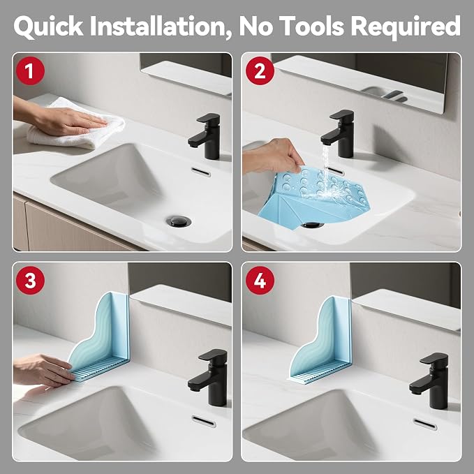 Shower Splash Guard 2-Pack – All-Silicone Bathtub Splash Guard with Strong Suction Cups, Reusable Shower Water Blocker for Bathtubs and Countertops (Blue, L-2pcs)