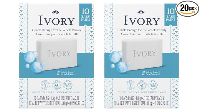 Ivory Clean Original Bar Soap, 4 Ounce, 10 Count (Pack of 2) Total 20 Bars