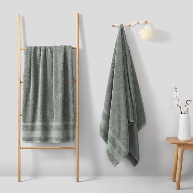 REDKISS 100% Cotton Bath Towels Set of 2, Extra Large Bath Sheets 35 X 70 Inches, Super Soft, Highly Absorbent & Quick Dry Shower Towels for Bathroom, Gym, Spa, Pool & Hotel, Sage Green