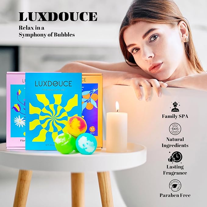 Bath Bombs Gift Se, 24 Pack Bubble Bombs with 12 Unique Scents, Floral & Fruity Collections, Skin-Soothing & Mood-Enhancing, Spa Gifts for Women, Wife, Stress Relief & Relaxation