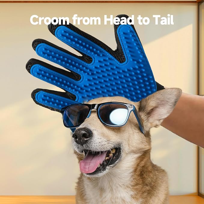 NVNAN Pet Hair Removal Glove for Dogs & Cats, 2-Pack Blue | 2-in-1 deshedding brush and massage mitt for shedding control, bathing and washing, safe for short or long hair pets