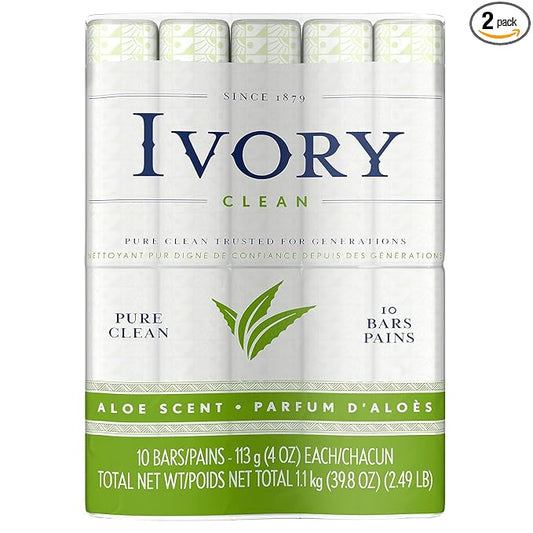 Ivory Bar Soap, Bath Size, Aloe, 10 Count (Pack of 2)