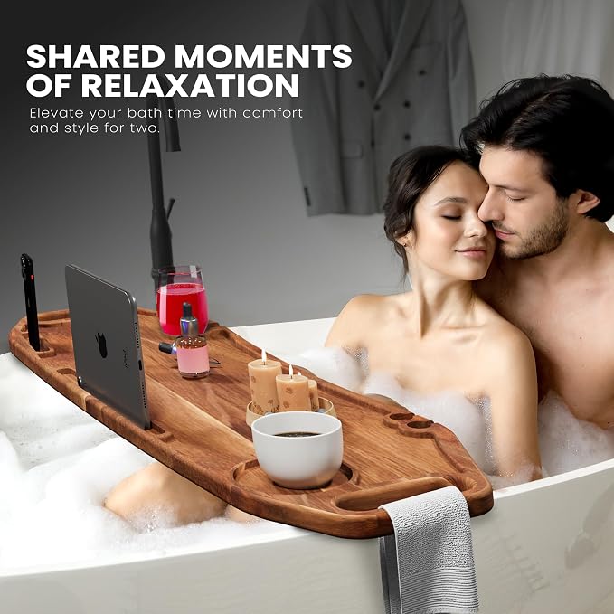 Lush & Style Premium Bathtub Tray Large 35x10 Inch, Acacia Wood Luxury, Waterproof, Non-Toxic, Adjustable Legs, No Tools Required,Caddy Tray,New Home Essenials Make sure to measure before 35 Inch Long