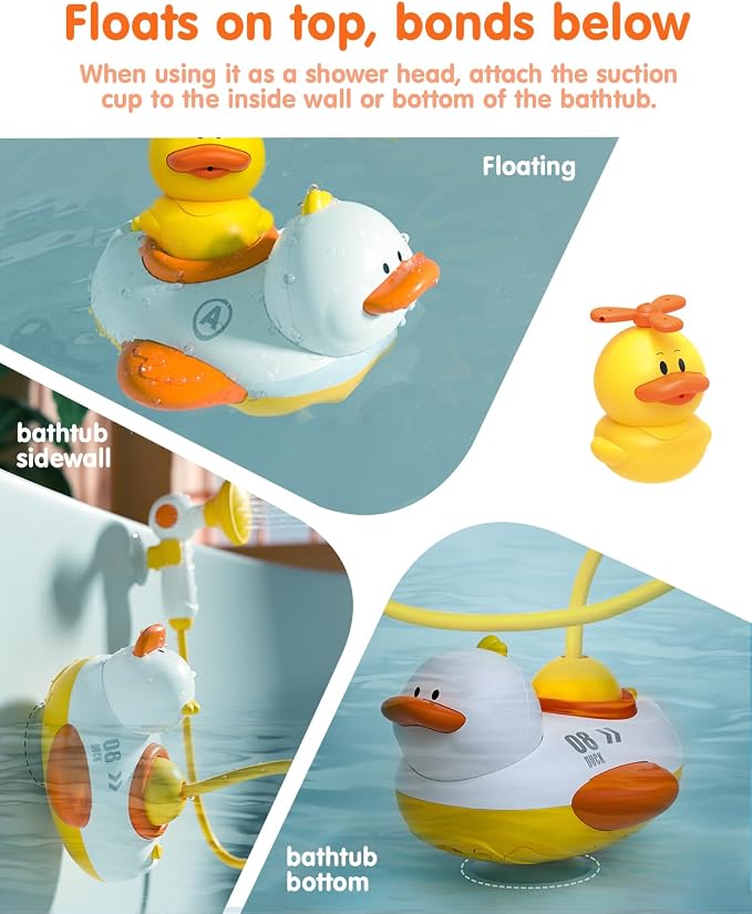 Duckie Baby Bath Shower Head, Toddler Bath Toys for Kids Ages 1-3, Baby Shower Head for Bathtub with Three Squirting Ducks, Birthday Gift for Toddler Boys Girls