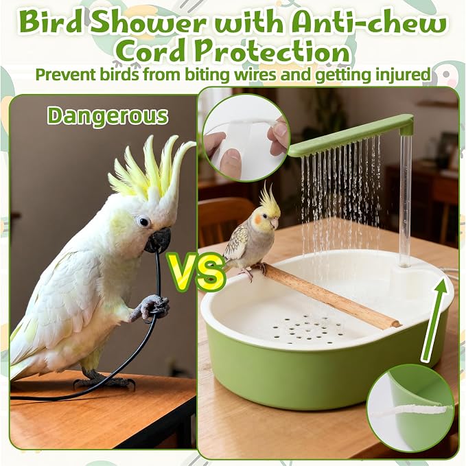 Automatic Parakeet Bird Bath with Quiet Running Water Pump Tub | Electric Parrot Bathtub Toy with Shower for Small Medium Birds, Cockatiel, Budgie, Conure, Lovebird, Quaker